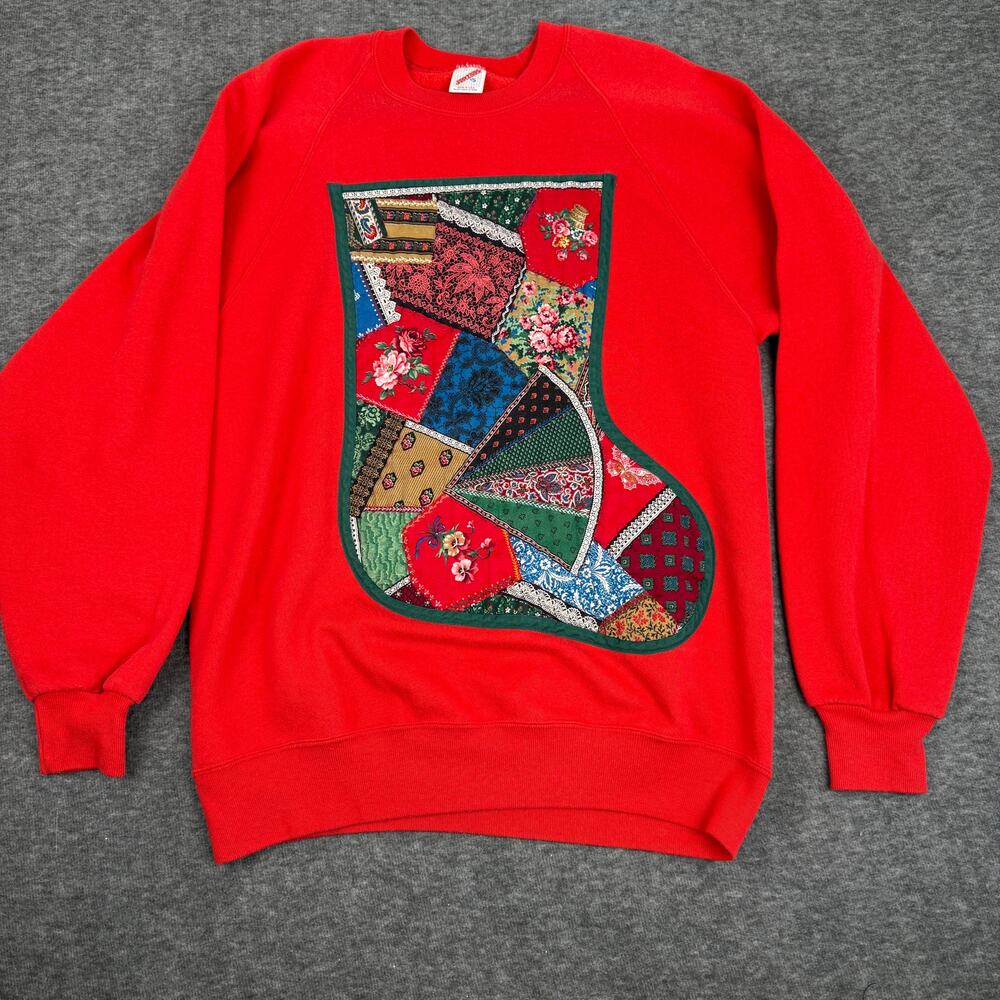Vintage 90s Jerzees Patchwork Ugly Christmas Swea… - image 1